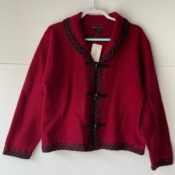 NEW! ($60) Sarah Spencer Wool Blazer Jacket Coat Red Cardigan Sweater Top, Sz L - Picture 9 of 12